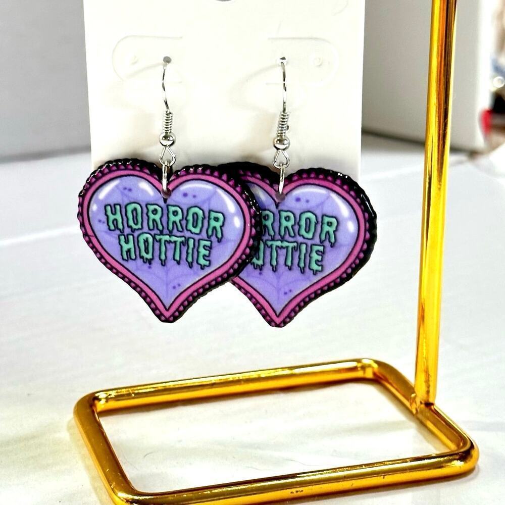 Acrylic Horror Hottie Heart Drop Earrings Halloween Goth Whimisgoth - Picture 1 of 1